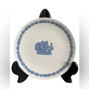 Vintage Wedgwood Jasperware Blue White Plate Dish Sacrifice Asclepius Cameo